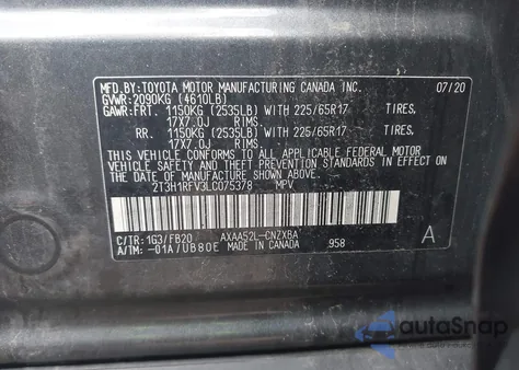 2020 Toyota Rav4 Le from USA, damaged, VIN 2T3H1RFV3LC075378